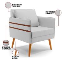 Kit 02 Poltronas Mari Linho Pés Palito Castanho A05 Cinza