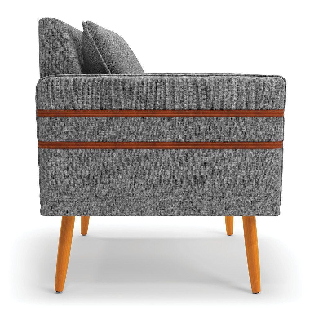 Kit 02 Poltronas Mari Linho Grafite A26 Pés Palito Castanho - 6