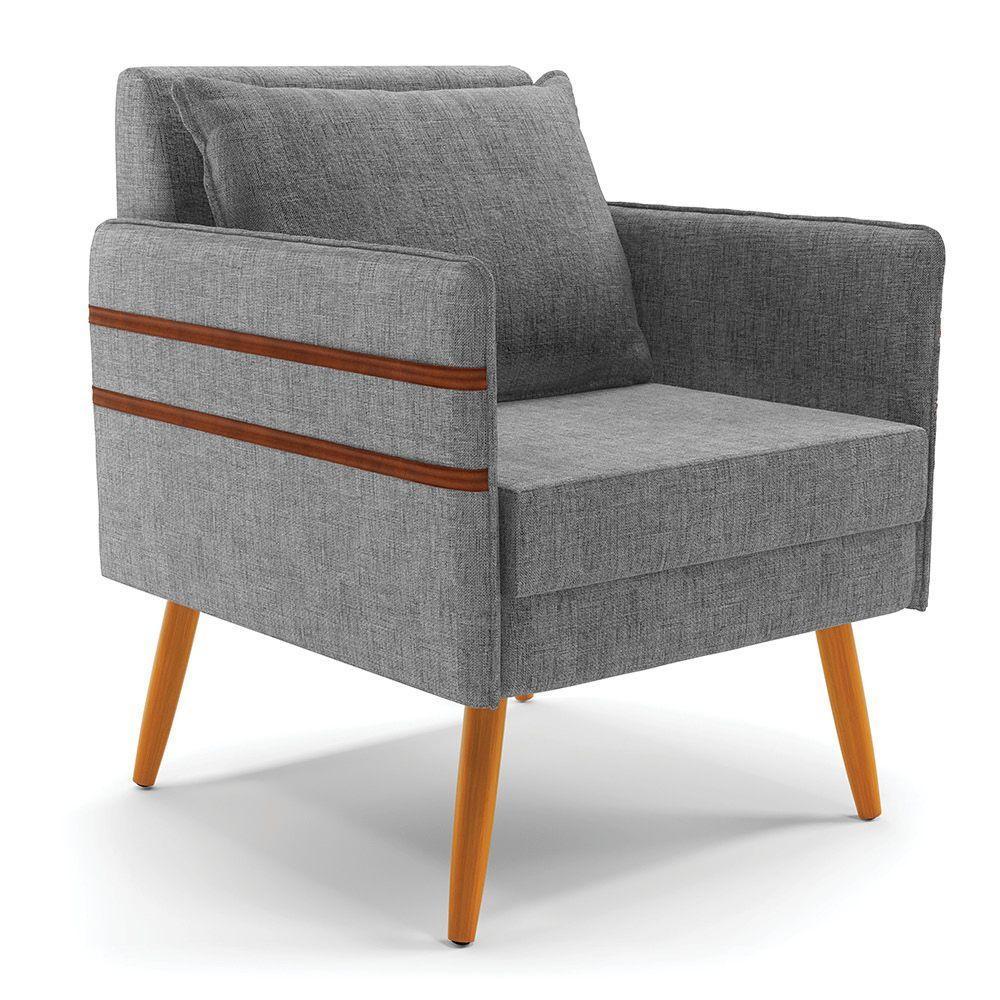 Kit 02 Poltronas Mari Linho Grafite A26 Pés Palito Castanho - 8