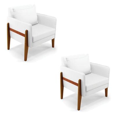 Kit 02 Poltronas Lana Corino Base De Madeira Branco