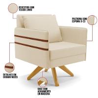 Kit 02 Poltronas Linho Base De Madeira Ma30 A19 Bege - 3