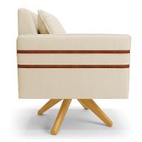 Kit 02 Poltronas Linho Base De Madeira Ma30 A19 Bege - 5