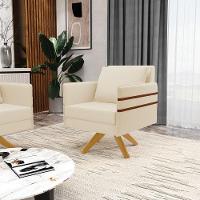 Kit 02 Poltronas Linho Base De Madeira Ma30 A19 Bege - 7