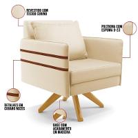 Kit 02 Poltronas Giratória Corino Bege Base De Madeira Ma30