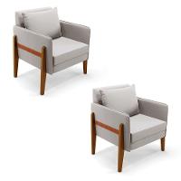 Kit 02 Poltronas Lana Veludo Cinza Base De Madeira - 1