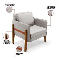 Kit 02 Poltronas Lana Veludo Cinza Base De Madeira