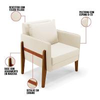 Kit 02 Poltronas Lana Veludo Bege Base De Madeira - D'rossi