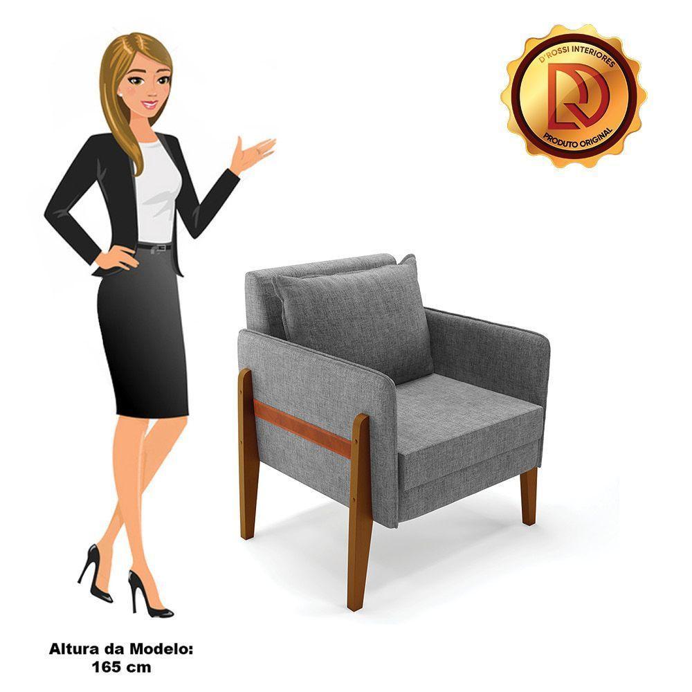 Kit 02 Poltronas Lana Linho Grafite A26 Base De Madeira - 3