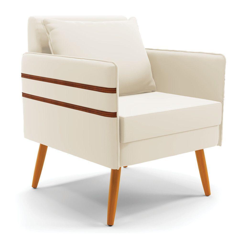 Kit 02 Poltronas Mari Veludo Pés Palito Castanho Bege - 8