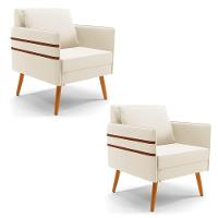 Kit 02 Poltronas Mari Veludo Pés Palito Castanho Bege - 1