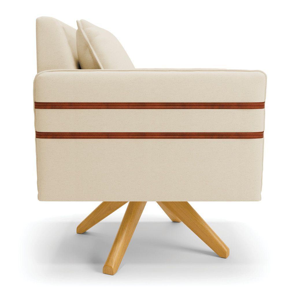 Kit 02 Poltronas Linho Bege A19 Base De Madeira Ma30 - 6