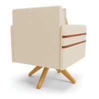 Kit 02 Poltronas Linho Bege A19 Base De Madeira Ma30 - 5