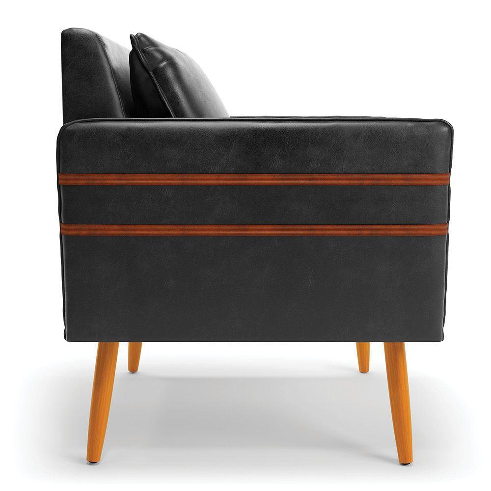 Kit 02 Poltronas Mari Corano Preto Pés Palito Castanho - 6