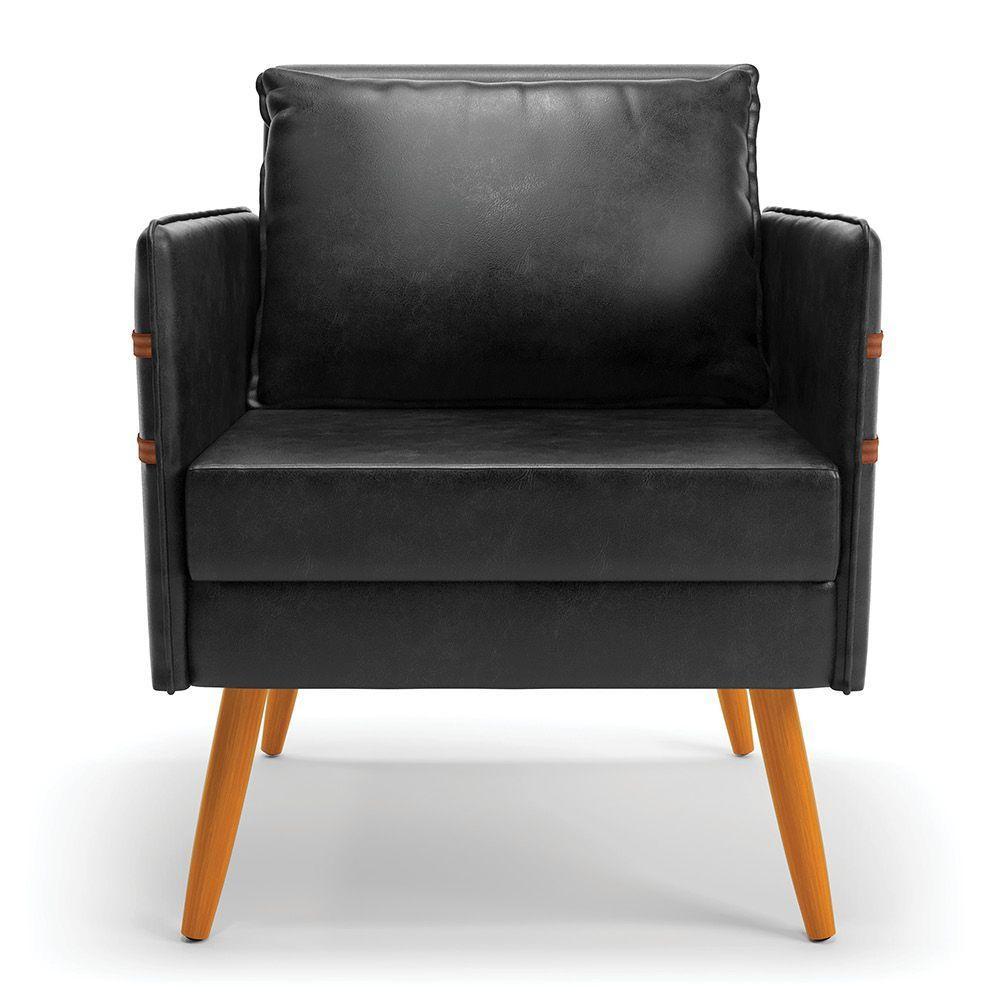 Kit 02 Poltronas Mari Corano Preto Pés Palito Castanho - 7