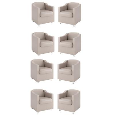 Kit 8 Poltronas Decorativas Para Consultório Sala Recepção Corino Bege Balaqui Decor
