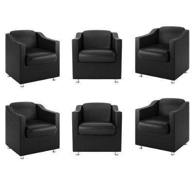 Kit 6 Poltronas Decorativas Para Recepção Clínica Médica Corino Preto Balaqui Decor
