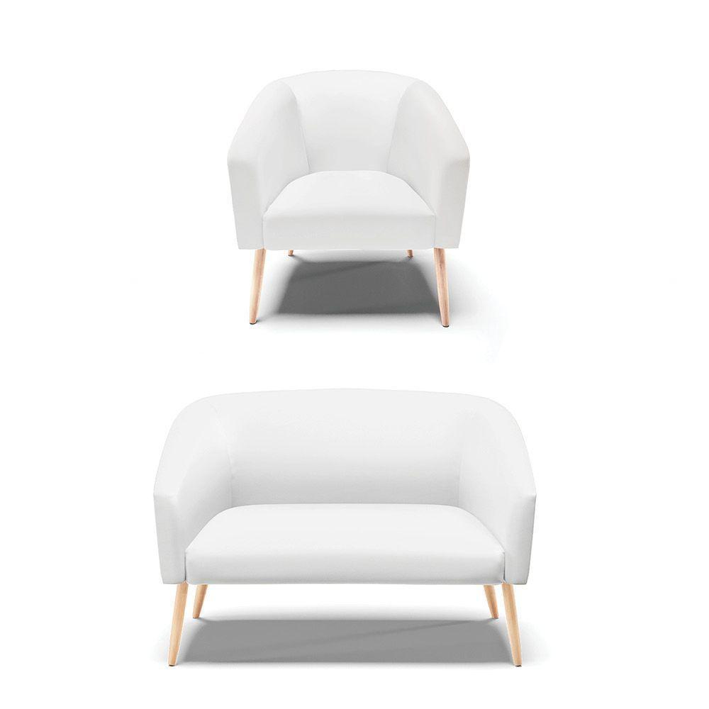 Kit 1 Namoradeira 2 Lugares E 1 Poltrona Branco Pés Palito - 1