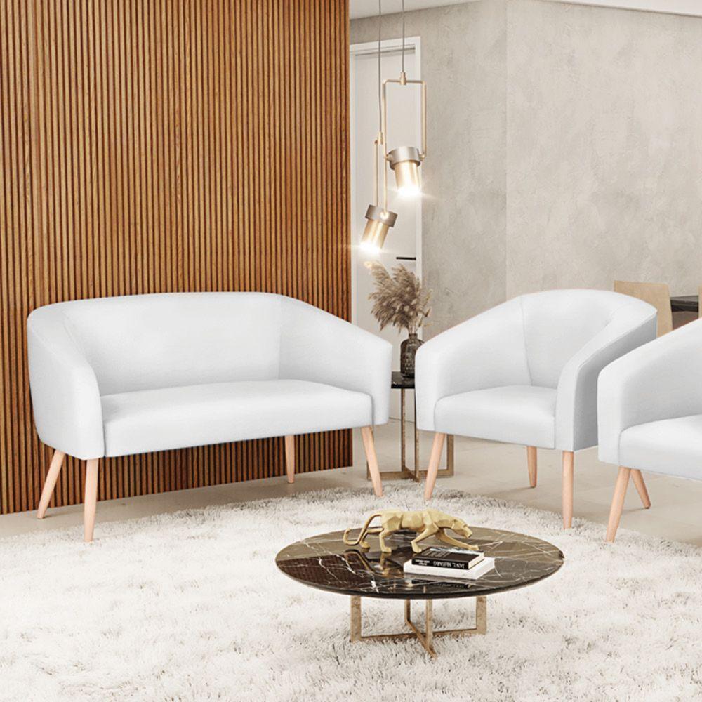 Kit 1 Namoradeira 2 Lugares E 1 Poltrona Branco Pés Palito - 2