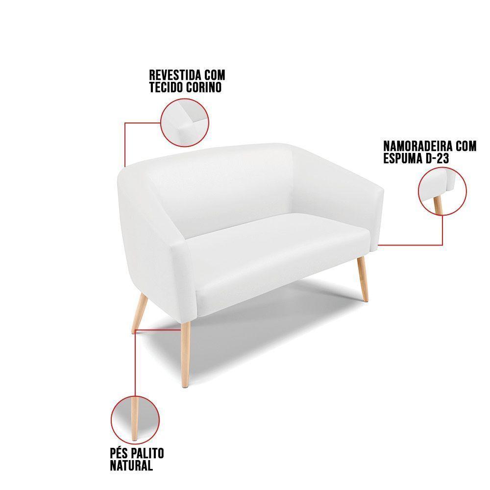 Kit 1 Namoradeira 2 Lugares E 1 Poltrona Branco Pés Palito - 6