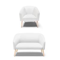 Kit 1 Namoradeira 2 Lugares E 1 Poltrona Branco Pés Palito - 1