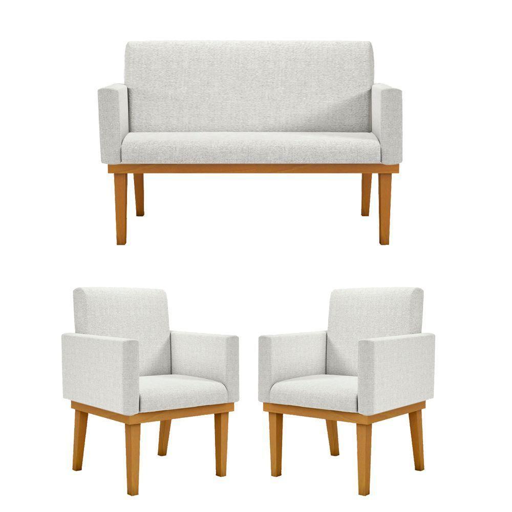 Kit Namoradeira + 02 Poltronas Linho Com Base Linho Bege - 1