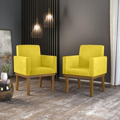 Kit 2 Cadeiras Poltronas Decorativas Base Reforçada Amarelo