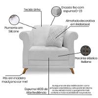 Kit Poltrona E Sofá 2 Lugares 1,80M Pés Castanho Cinza