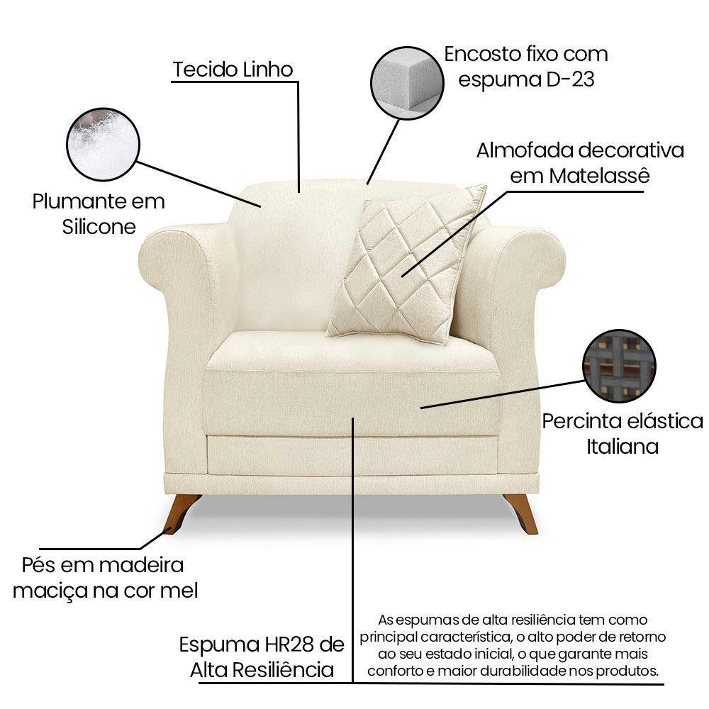 Kit Poltrona E Sofá 2 Lugares 1,80M Natural Pés Castanho - 4