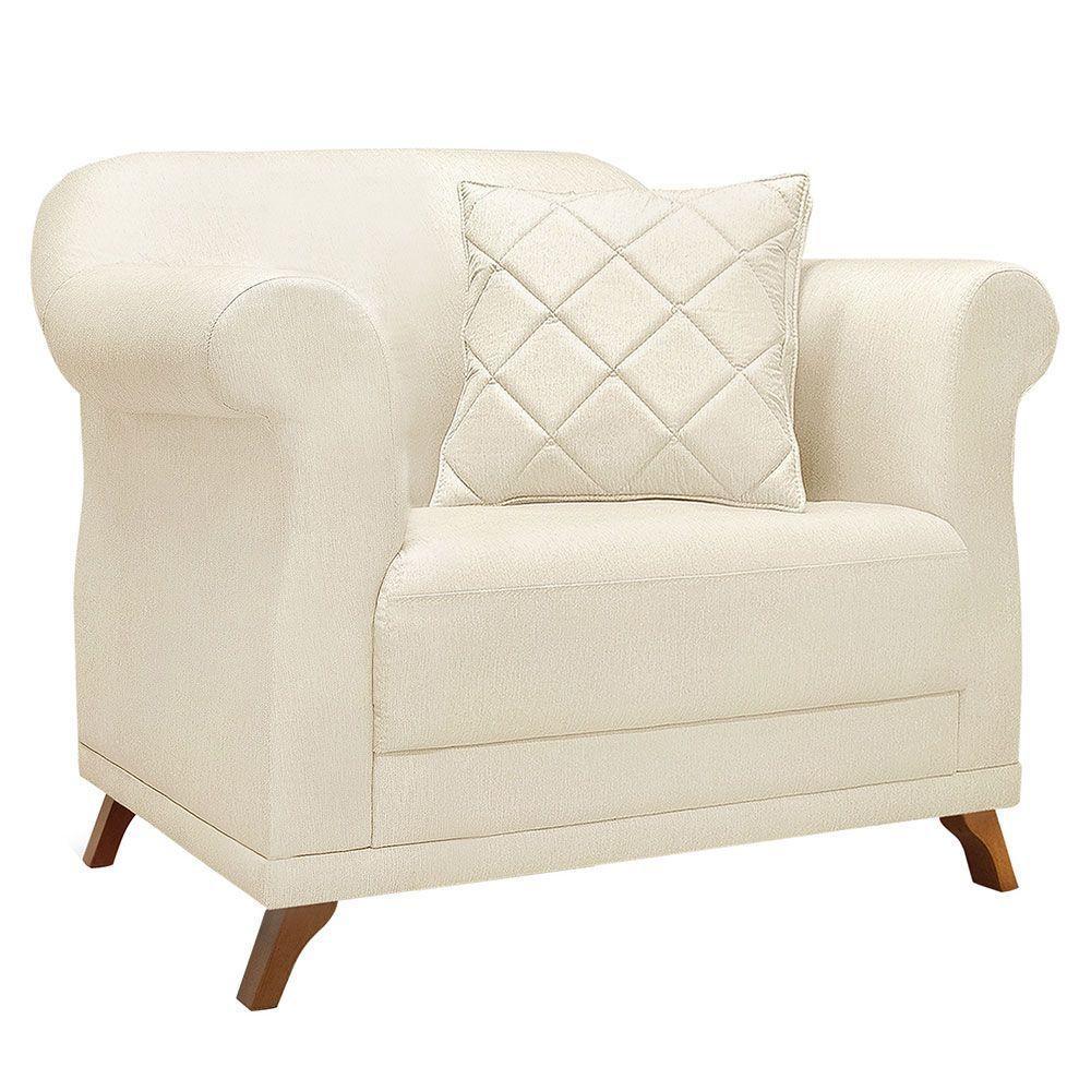 Kit Poltrona E Sofá 2 Lugares 1,60M Natural Pés Castanho - 7