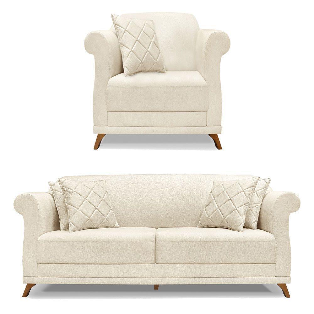 Kit Poltrona E Sofá 2 Lugares 1,80M Pés Castanho Natural - 1