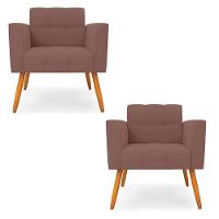 Kit 2 Poltronas Elisa Veludo Pés Palito Castanho - D'rossi Cor Rose - 1