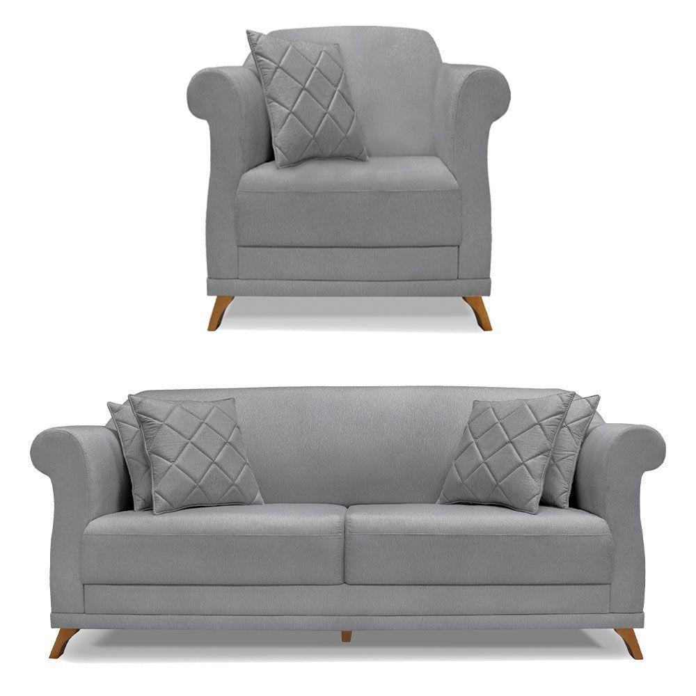 Kit Poltrona E Sofá 2 Lugares 1,80M Pés Castanho Grafite - 1