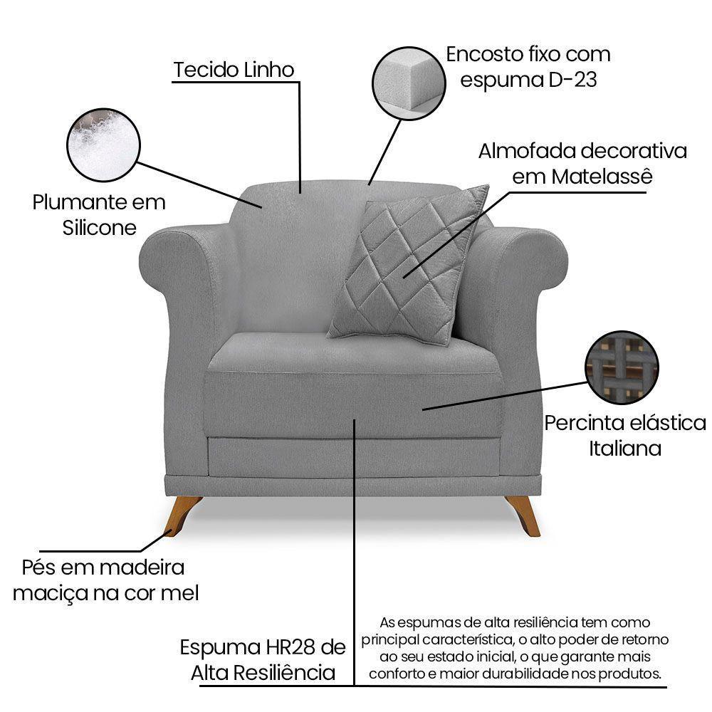 Kit Poltrona E Sofá 2 Lugares 1,80M Pés Castanho Grafite - 4