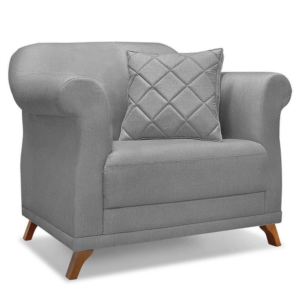 Kit Poltrona E Sofá 2 Lugares 1,80M Pés Castanho Grafite - 7