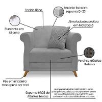 Kit Poltrona E Sofá 2 Lugares 1,80M Pés Castanho Grafite