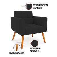 Kit 2 Poltronas Elisa Veludo Pés Palito Castanho - D'rossi Cor Preto