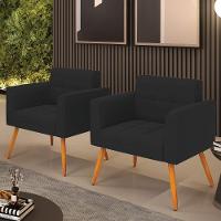 Kit 2 Poltronas Elisa Veludo Pés Palito Castanho - D'rossi Cor Preto - 5