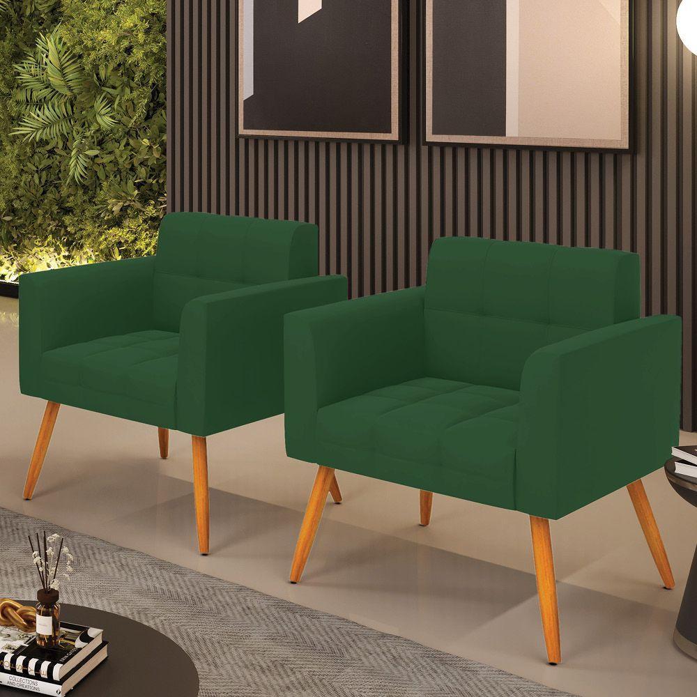 Kit 2 Poltronas Elisa Veludo Pés Palito Castanho - D'rossi Cor Verde - 6