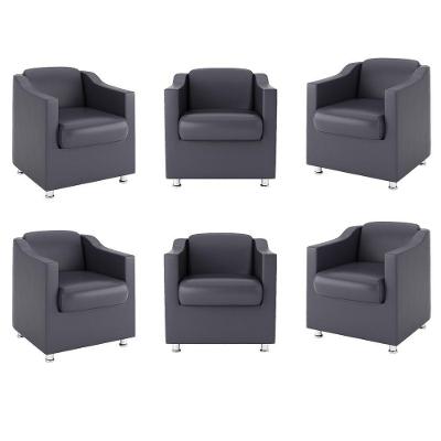 Kit 6 Poltronas Decorativas Para Recepção Clínica Corino Cinza Balaqui Decor