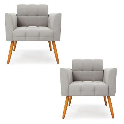 Kit 2 Poltronas Elisa Veludo Pés Palito Castanho Cinza D'Rossi