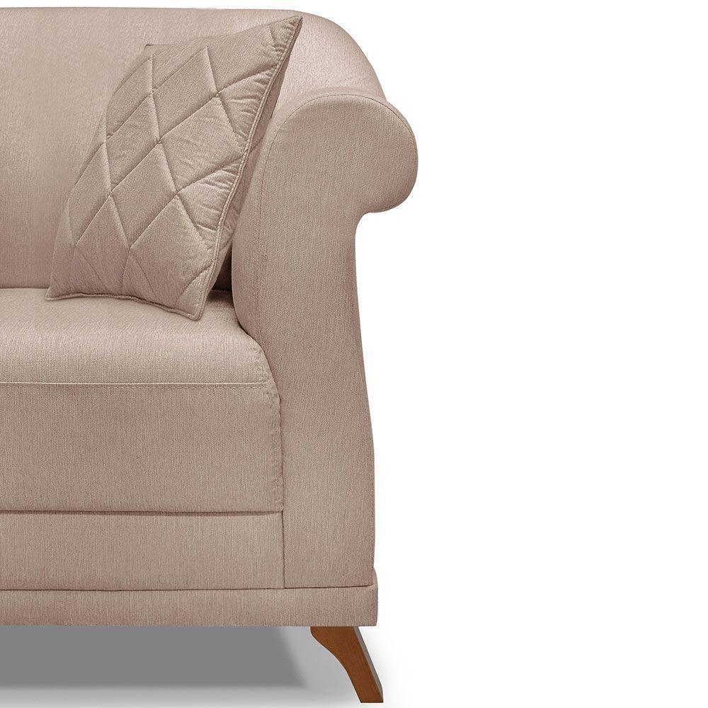 Kit 2 Poltronas Sala De Estar Linho Pés CastanhoCor Areia - 4