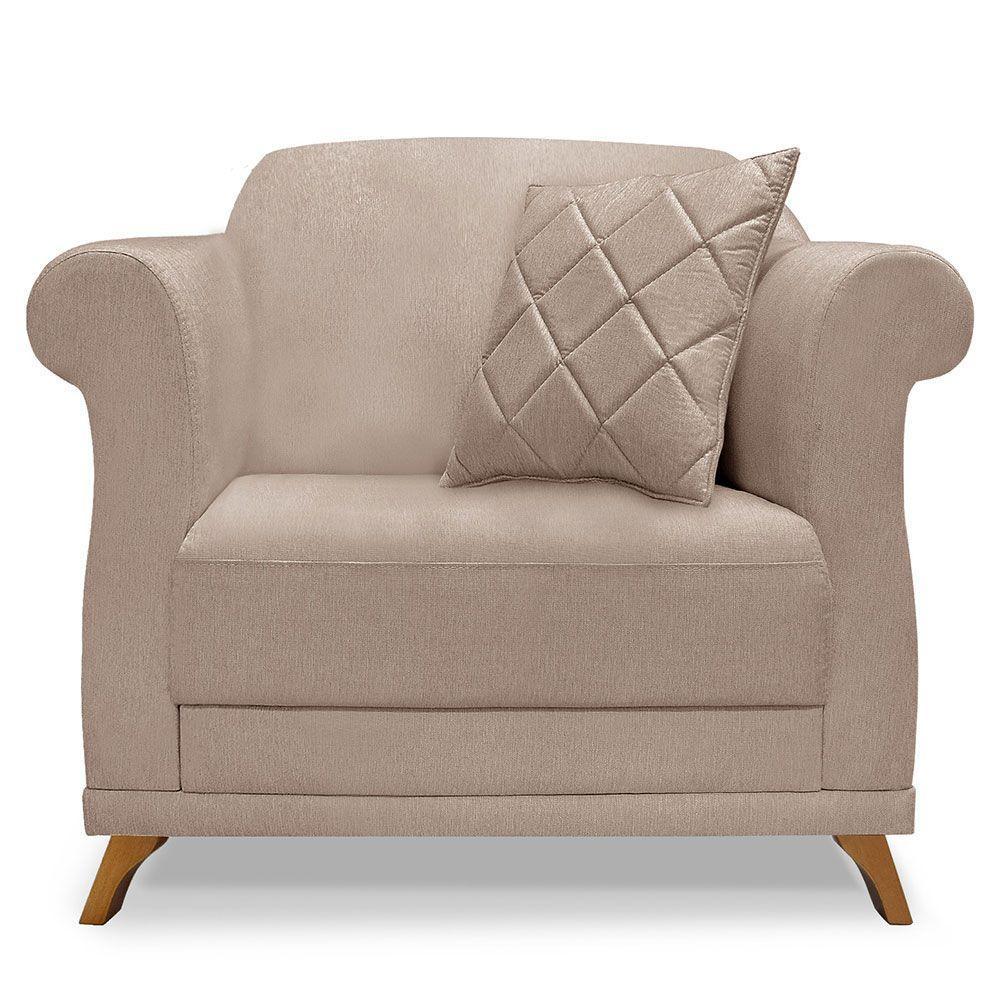 Kit 2 Poltronas Sala De Estar Linho Pés CastanhoCor Areia - 6