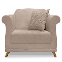 Kit 2 Poltronas Sala De Estar Linho Pés CastanhoCor Areia - 6