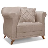 Kit 2 Poltronas Sala De Estar Linho Pés CastanhoCor Areia - 7