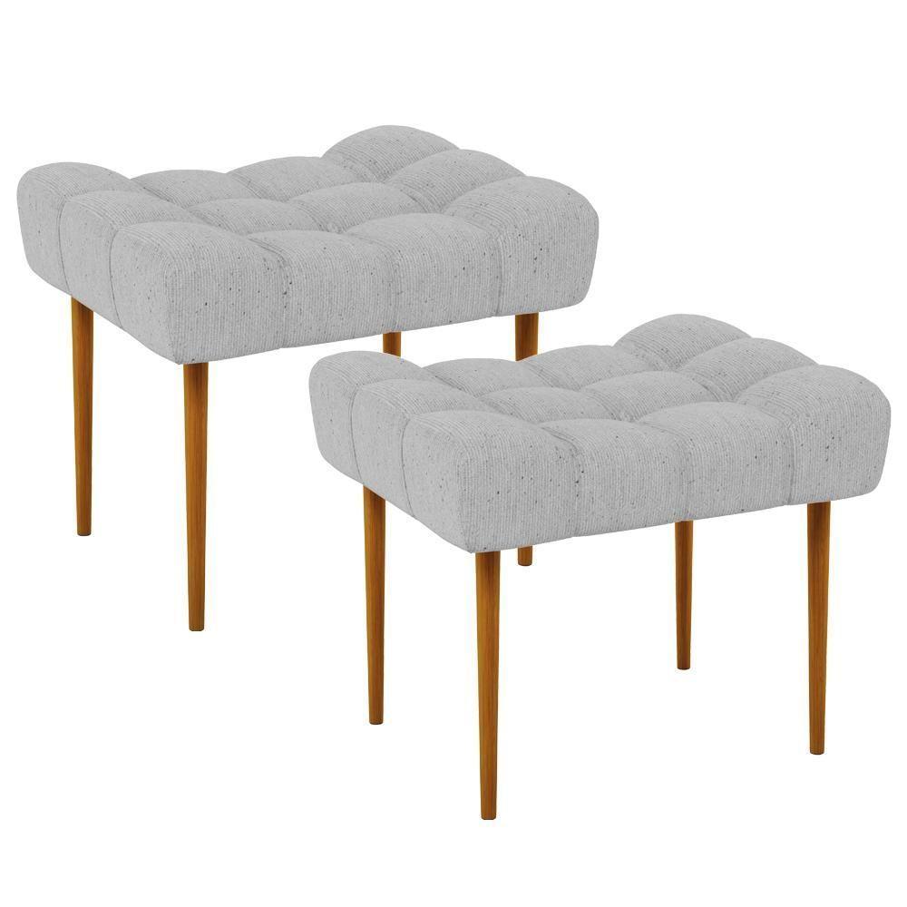 Kit 02 Puffs Para Sala De Estar Requinte L02 Linho Cinza - 1