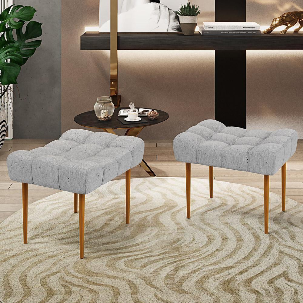 Kit 02 Puffs Para Sala De Estar Requinte L02 Linho Cinza - 8