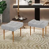 Kit 02 Puffs Para Sala De Estar Requinte L02 Linho Cinza - 8