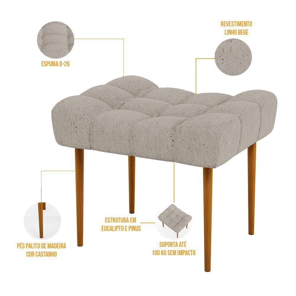 Kit 02 Puffs Para Sala De Estar Requinte L02 Linho Bege - 6