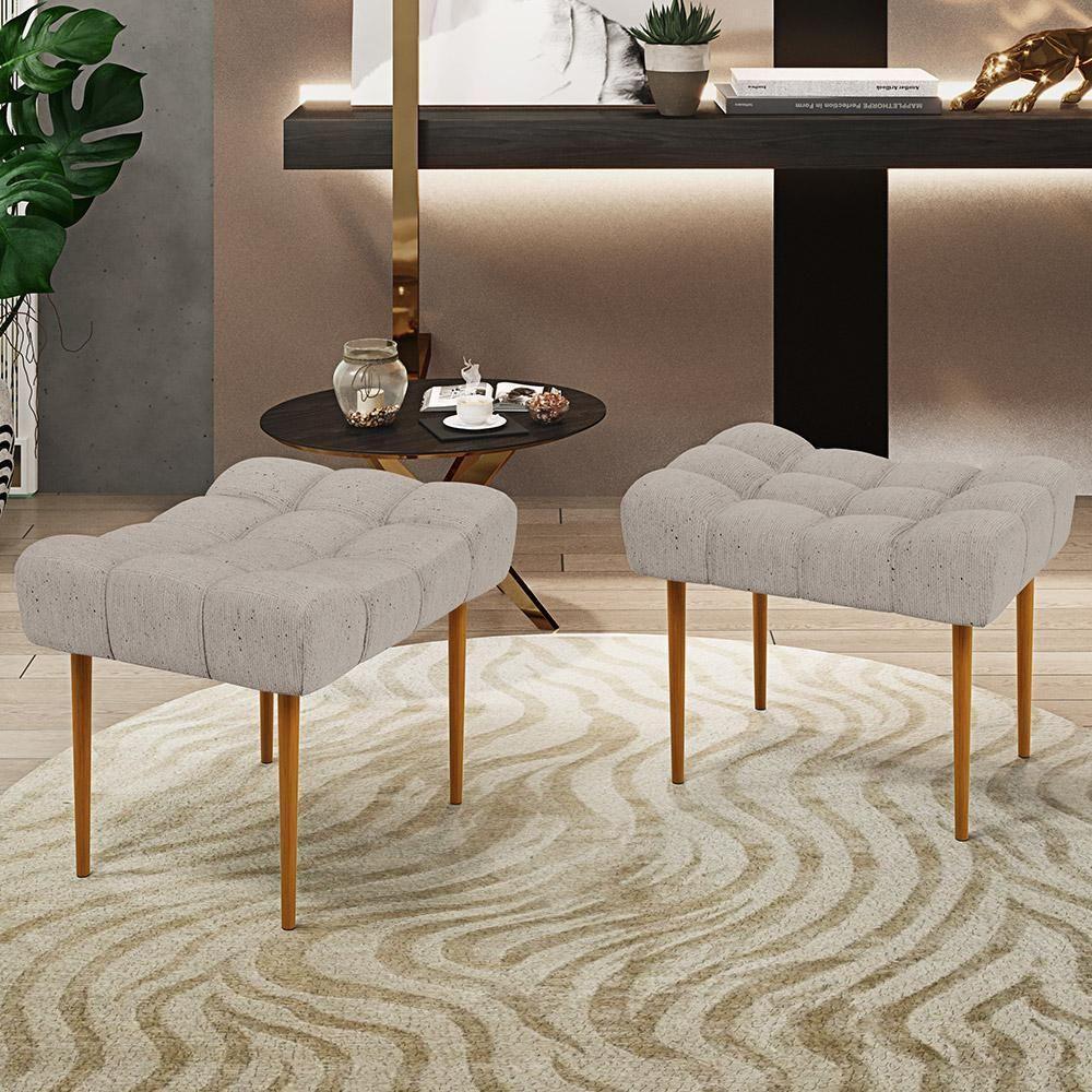 Kit 02 Puffs Para Sala De Estar Requinte L02 Linho Bege - 8