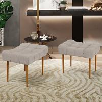 Kit 02 Puffs Para Sala De Estar Requinte L02 Linho Bege - 8